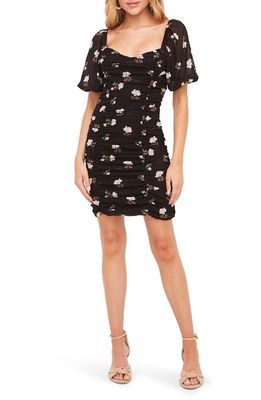 All in Favor Sasha Ruched Minidress in Black/Cream/Coral