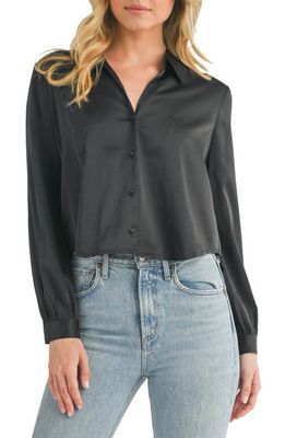All in Favor Satin Button-Up Shirt in Black