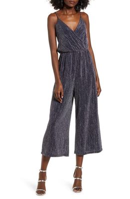 All in Favor Sleeveless Metallic Jumpsuit in Navy/Silver