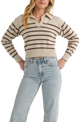 All in Favor Stripe Cotton Polo Sweater in Taupe Brown