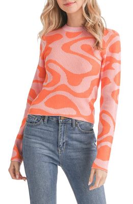All in Favor Swirl Pattern Rib Sweater in Pink-Orange