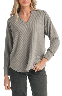 All in Favor Textured Knit Henley Top in Grey