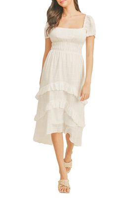 All in Favor Tiered Smocked Waist Cotton Midi Dress in White