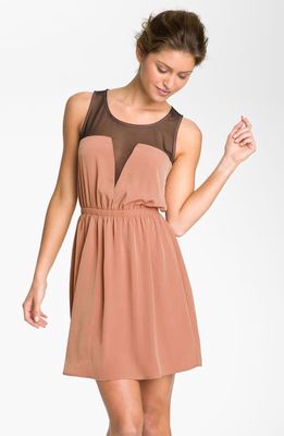 All in Favor V-Illusion Tank Dress in Blush With Black Mesh