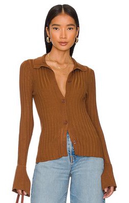 ALL THE WAYS Brandy Button Front Sweater in Chocolate