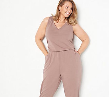 All Worthy Hunter McGrady Petite Knit Jumpsuit with Ruched Leg