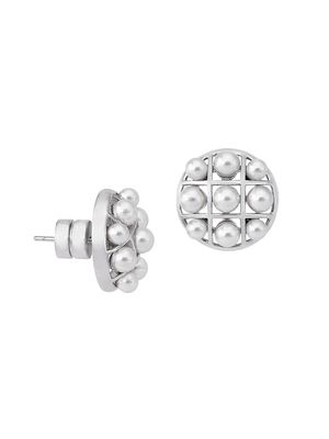 Allegra Faux-Pearl & Stainless Steel Cage Stud Earrings - White