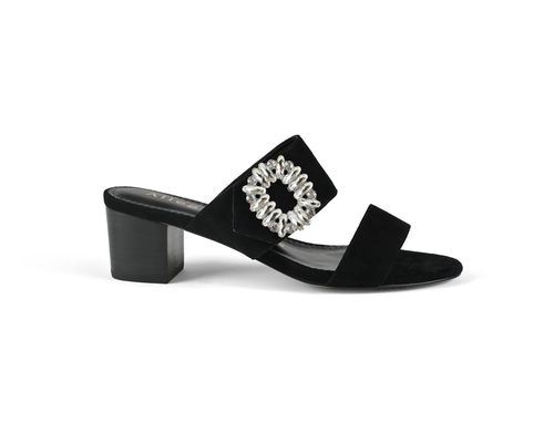 Allegra James Women's Sadi City Jeweled Sandal Heel in Black
