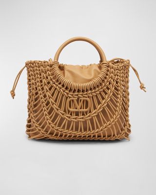 Allover Knot Braided Drawstring Tote Bag