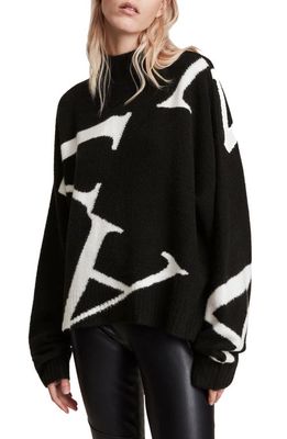 AllSaints A Star Mock Neck Sweater in Black/Chalk White