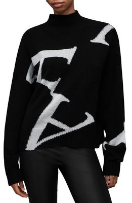AllSaints A Star Mock Neck Sweater in Black/Silver