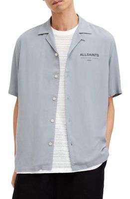 AllSaints Access Short Sleeve Graphic Camp Shirt in Skyline Grey 