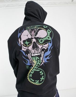 AllSaints Adder hoodie in washed black with back print