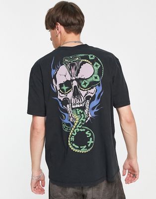 AllSaints Adder t-shirt in washed black with back print