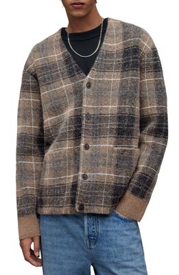 AllSaints Aldrin Plaid Cardigan in Yew Brown