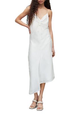 AllSaints Alexia Ruched Satin Slipdress in Oyster White