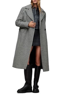 AllSaints Alexis Star Pattern Longline Wool Coat in Black/White