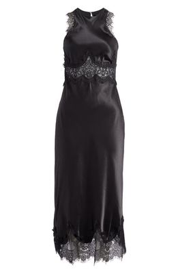 AllSaints Alula Lace Trim Satin Maxi Dress in Black