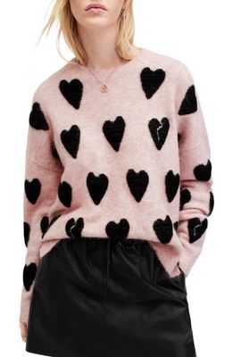 AllSaints Amora Wool & Alpaca Blend Sweater in Pale Pink/Black