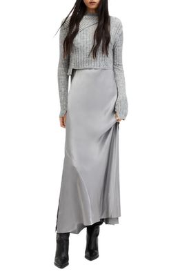 AllSaints Amos Two-Piece Sweater & Satin Dress in Grey Marl