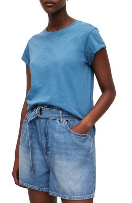 AllSaints Anna Cuff Sleeve Cotton T-Shirt in Aruba Blue