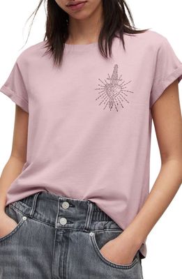 AllSaints Anna Hotfix Organic Cotton T-Shirt in Pale Orchid Pink