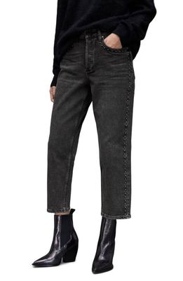 AllSaints April Studded Straight Leg Jeans in Washed Black