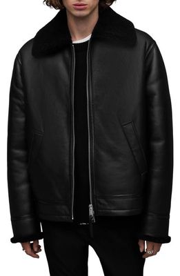 AllSaints Ashford Genuine Shearling Trim Jacket in Black