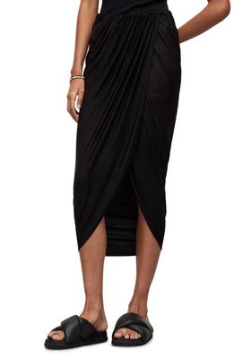 AllSaints Aurelia Faux Wrap Midi Skirt in Black