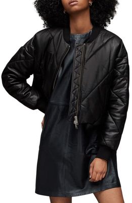 AllSaints Bailey Leather Puffer Jacket in Black