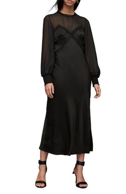 AllSaints Bailey Long Sleeve Mixed Media Dress in Black