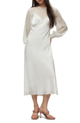 AllSaints Bailey Long Sleeve Mixed Media Dress in Off White
