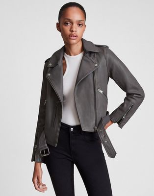 AllSaints Balfern leather biker jacket in gray