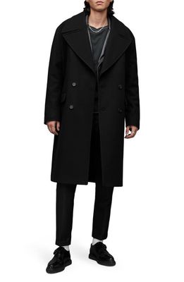 AllSaints Banshee Double Breasted Wool Blend Coat in Black