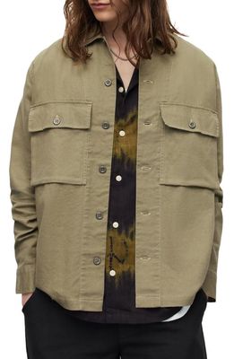 AllSaints Barstow Linen & Cotton Blend Jacket in Earthy Brown
