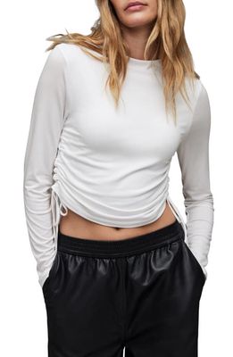 AllSaints Beta Ruched Funnel Neck Crop Top in Optic White