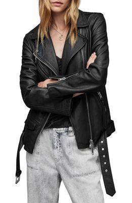 AllSaints Billie Oversize Leather Biker Jacket in Black