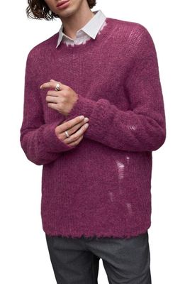 AllSaints Bleaker Distressed Crewneck Sweater in Pink