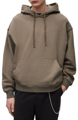 AllSaints Bolus Crop Pullover Organic Cotton Hoodie in Muted Brown