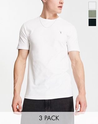 AllSaints brace 3 pack t-shirt pack in black/white/green-Multi