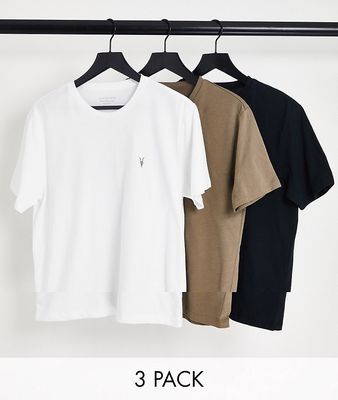 AllSaints brace 3 pack t-shirt pack in white/khaki/black-Multi