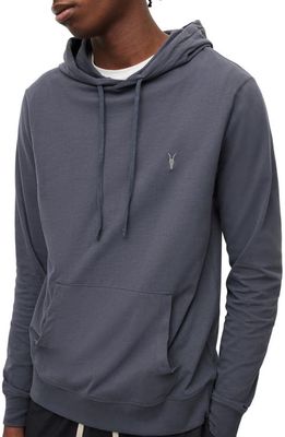 AllSaints Brace Embroidered Logo Cotton Hoodie in Amethyst Blue
