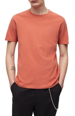 AllSaints Brace Embroidered Logo Cotton T-Shirt in Goji Pink