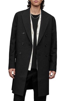 AllSaints Brock Stripe Stretch Overcoat in Black