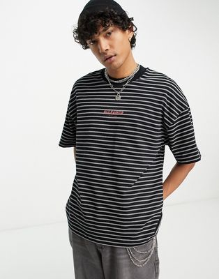 AllSaints Burman t-shirt in black stripe-Blue