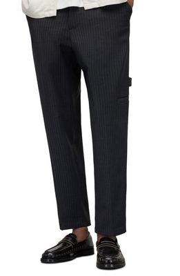 AllSaints Cairo Pinstripe Wool Blend Trousers in Charcoal