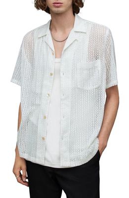 AllSaints Cala Floral Lace Camp Shirt in Fog White