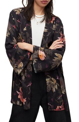 AllSaints Carina Viviana Floral Open Front Jacket in Black