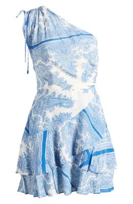 AllSaints Cayla Rafaela Mixed Print One-Shoulder Minidress in Blue