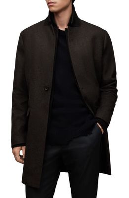 AllSaints Centinel Wool Blend Coat in Bitter Brown Twill